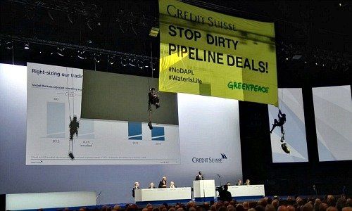 Credit Suisse, Greenpeace protest, Dakota pipeline