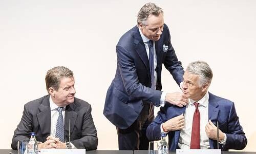UBS Chairman Colm Kelleher, Outgoing CEO Ralph Hamers, and CEO-Designate Sergio Ermotti (Image finews.com)
