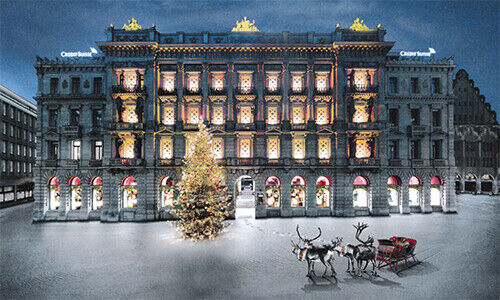 Weihnachtskarte der Credit Suisse mit dem Paradeplatz in Zürich (Grafik: CS)